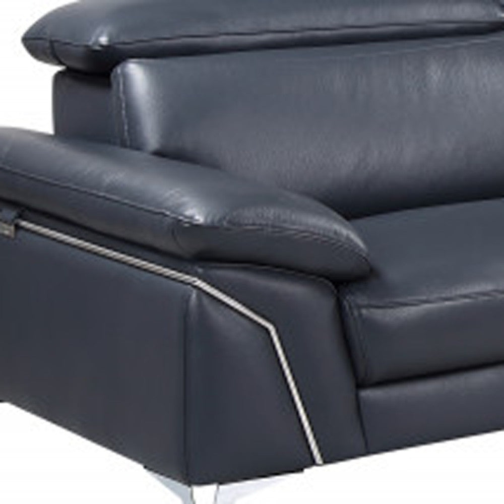 Navy Blue Italian Leather L Shaped Two Piece Sofa and Chaise Sectional-6