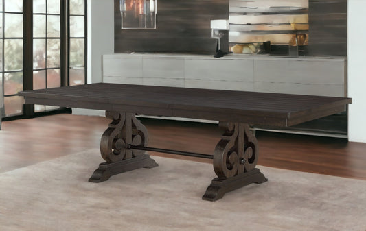 104" Brown Solid Wood Trestle Base Dining Table-0