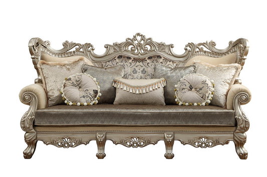 41" Champagne Cotton Blend Curved Floral Sofa And Toss Pillows-0