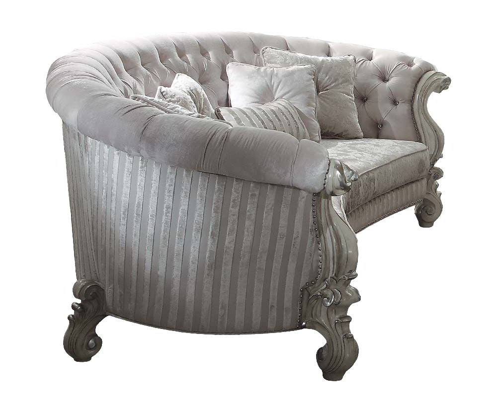 55" Ivory Velvet Curved Floral Sofa And Toss Pillows With Gray Legs-2