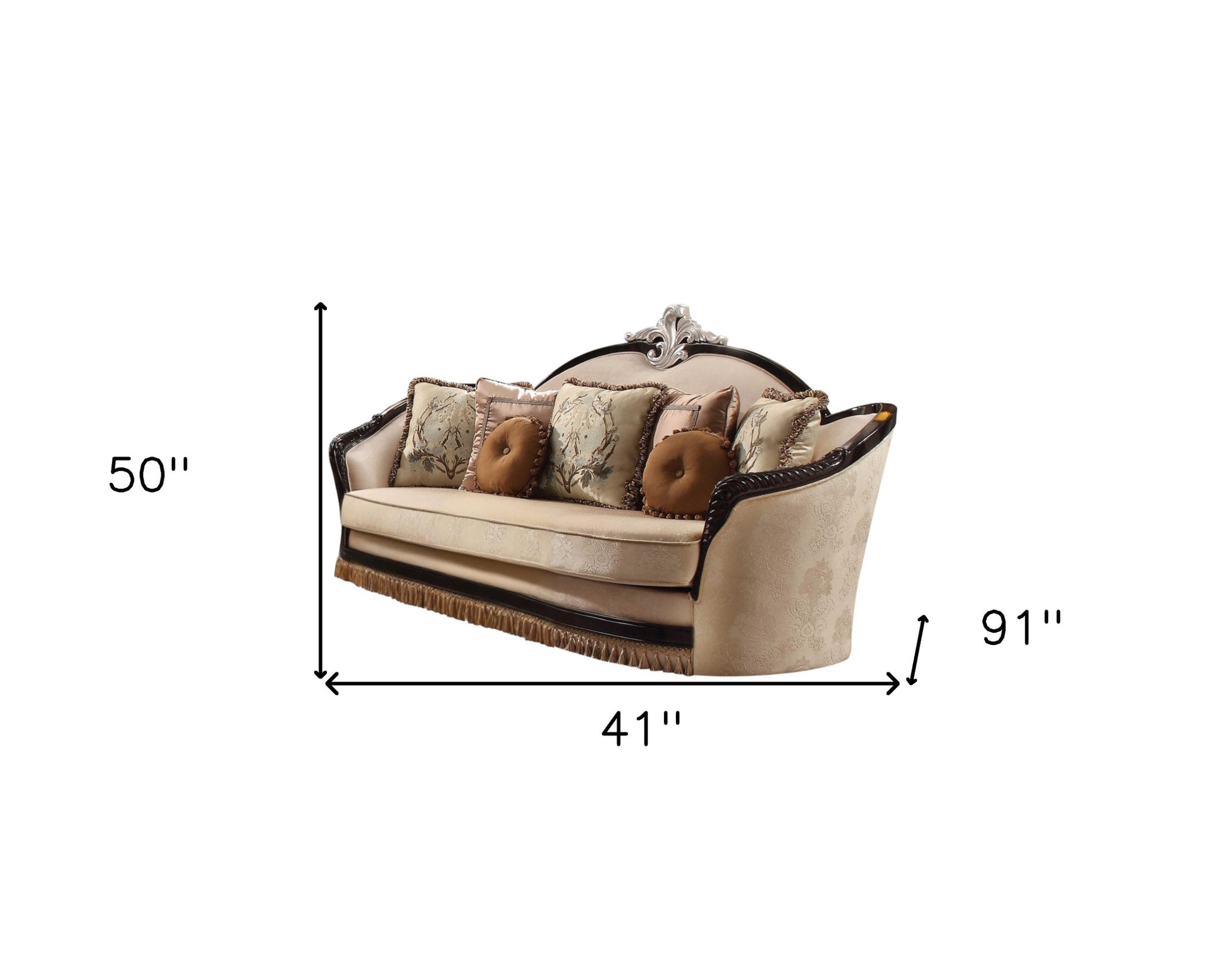 41" Tan Velvet Curved Sofa And Toss Pillows-4