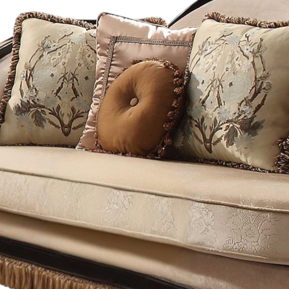 41" Tan Velvet Curved Sofa And Toss Pillows-3