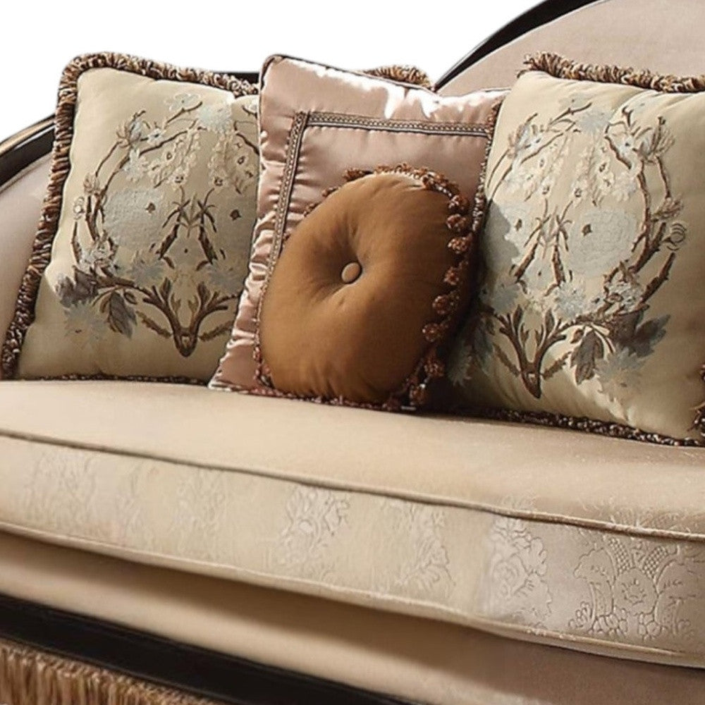 41" Tan Velvet Curved Sofa And Toss Pillows-2