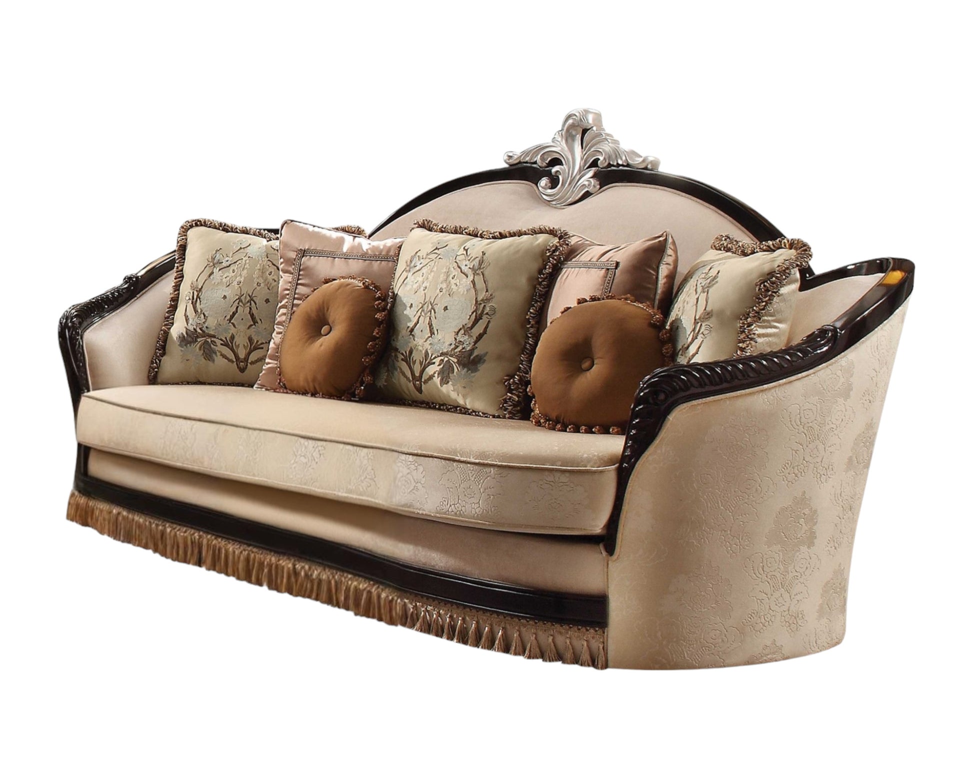 41" Tan Velvet Curved Sofa And Toss Pillows-0