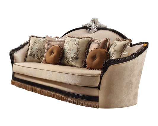 41" Tan Velvet Curved Sofa And Toss Pillows-0