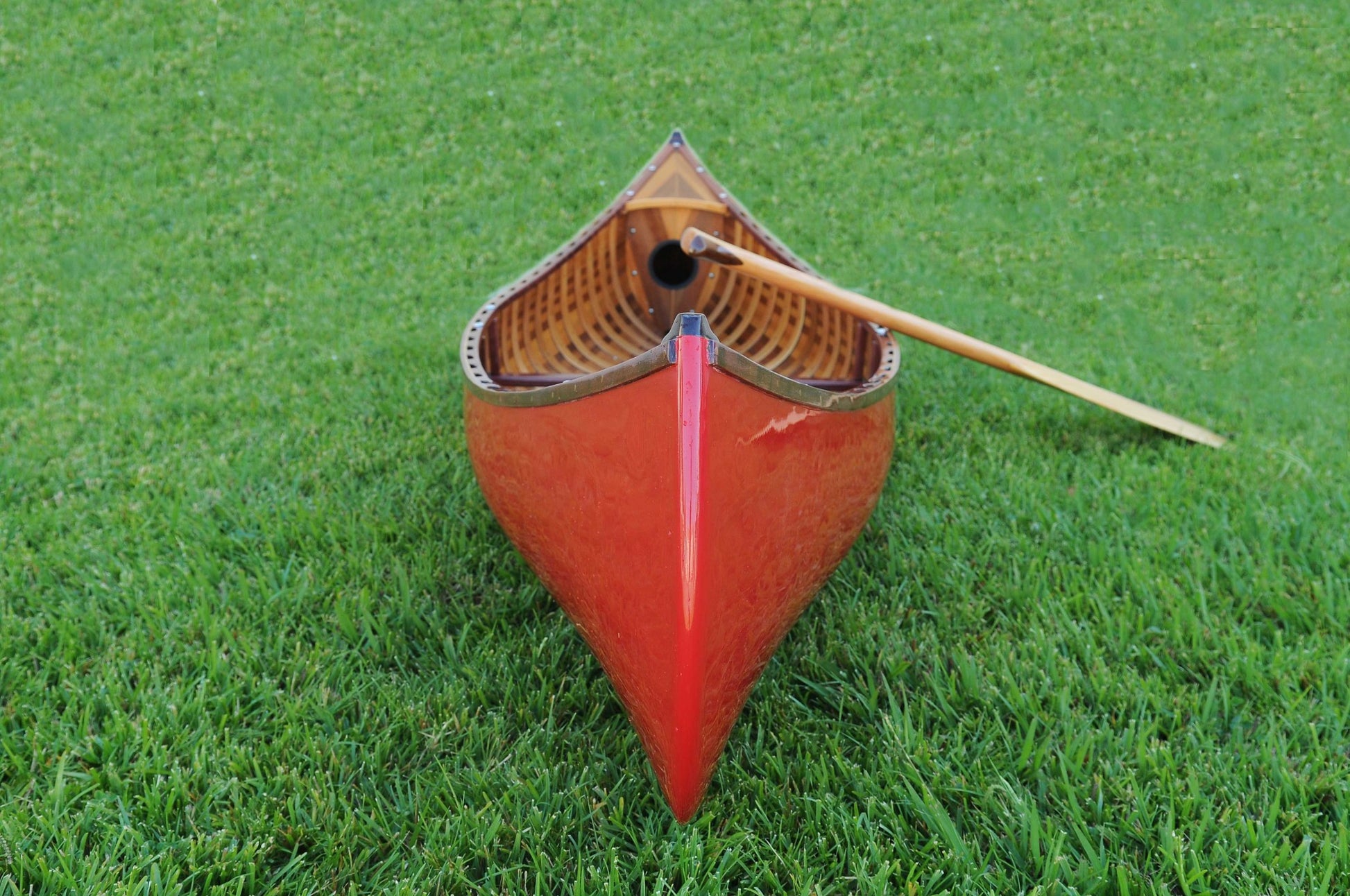 26.5" X 117" X 20" Red Wooden Canoe With Ribs Curved Bow-3