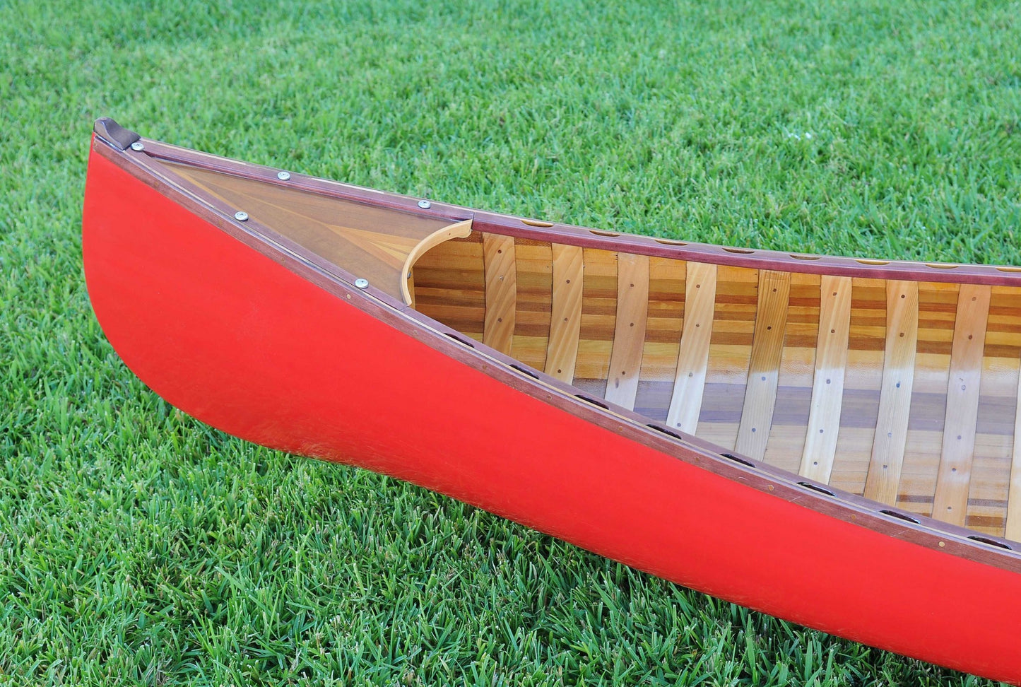 26.5" X 117" X 20" Red Wooden Canoe With Ribs Curved Bow-6