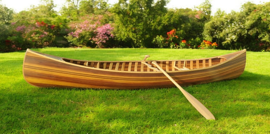 16" Wood Brown Solid Wood Hand Painted Model Boat Tabletop Sculpture-0