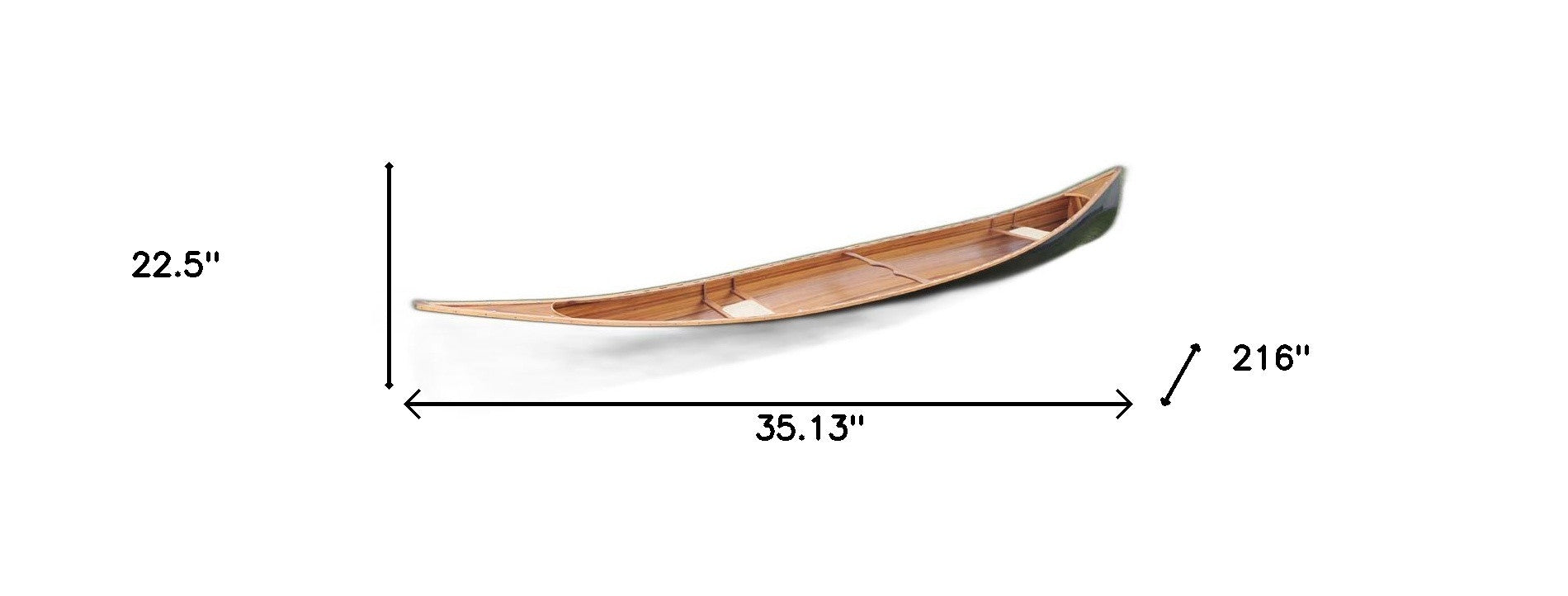 35.125" X 216" X 22.5" Wooden Canoe Dark Stained Finish-7