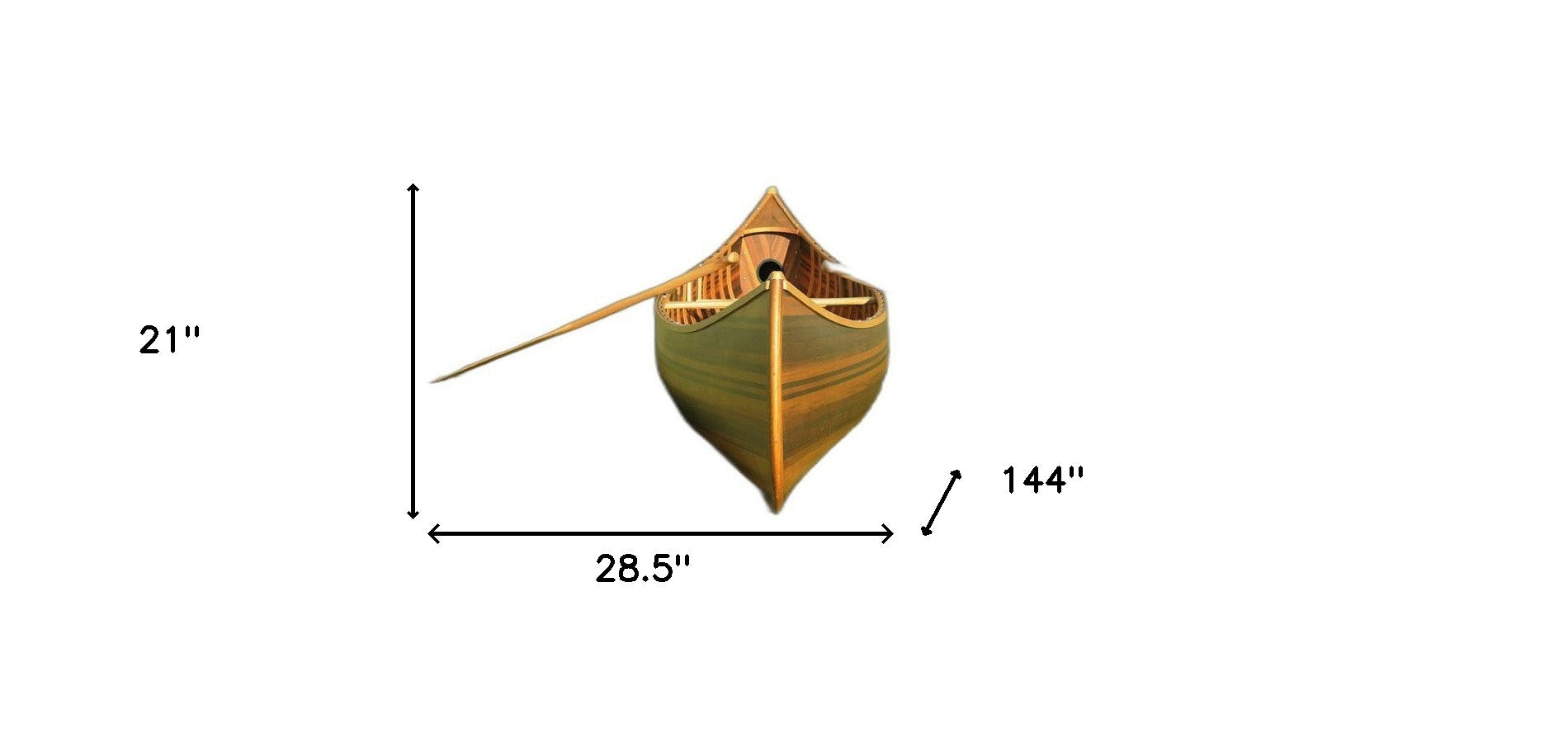 28.5" X 144" X 21"Matte Finishwooden Canoe With Ribs Curved Bow-7