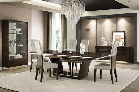 Seven Piece Dark Brown Solid Wood Dining Set with Six Chairs-0