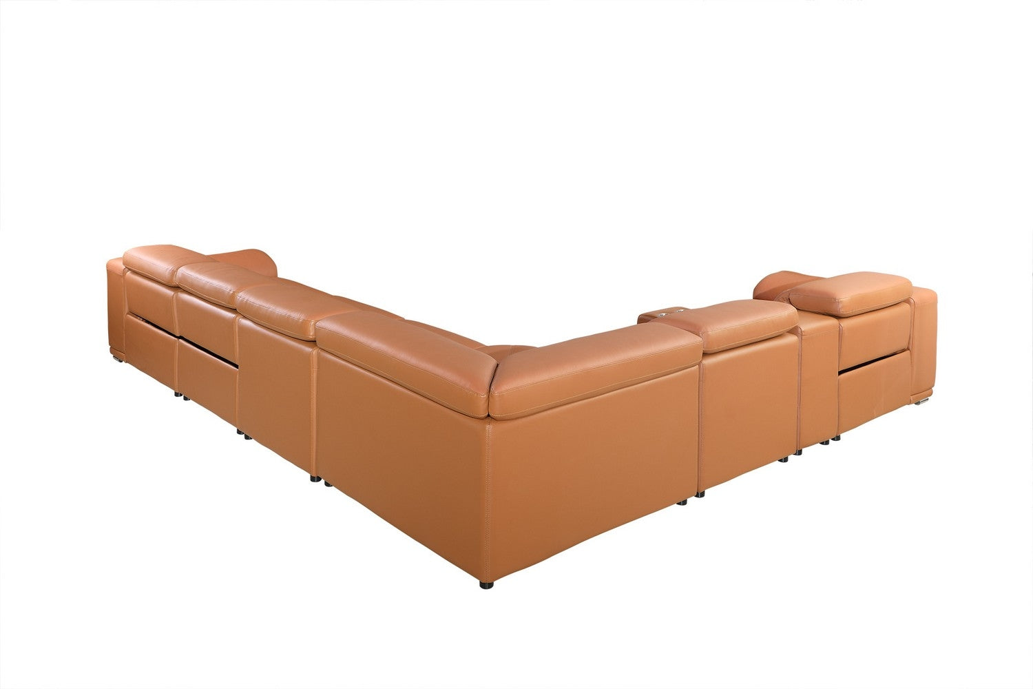 Camel Italian Leather Power Reclining U Shaped Eight Piece Corner Sectional With Console-1