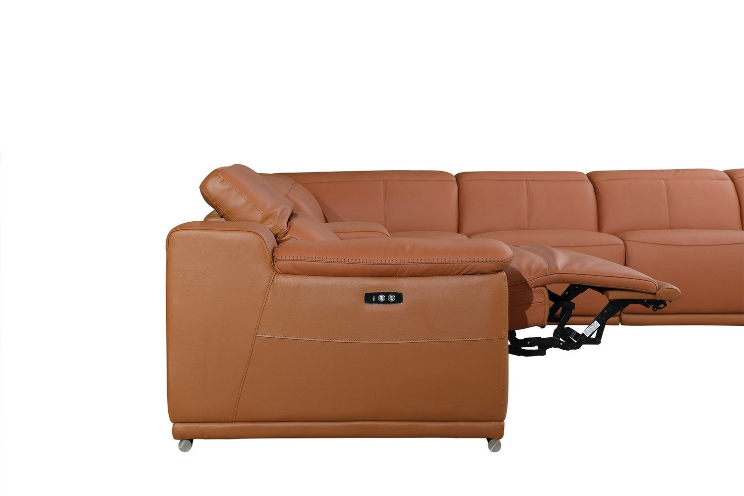 Camel Italian Leather Power Reclining U Shaped Eight Piece Corner Sectional With Console-2