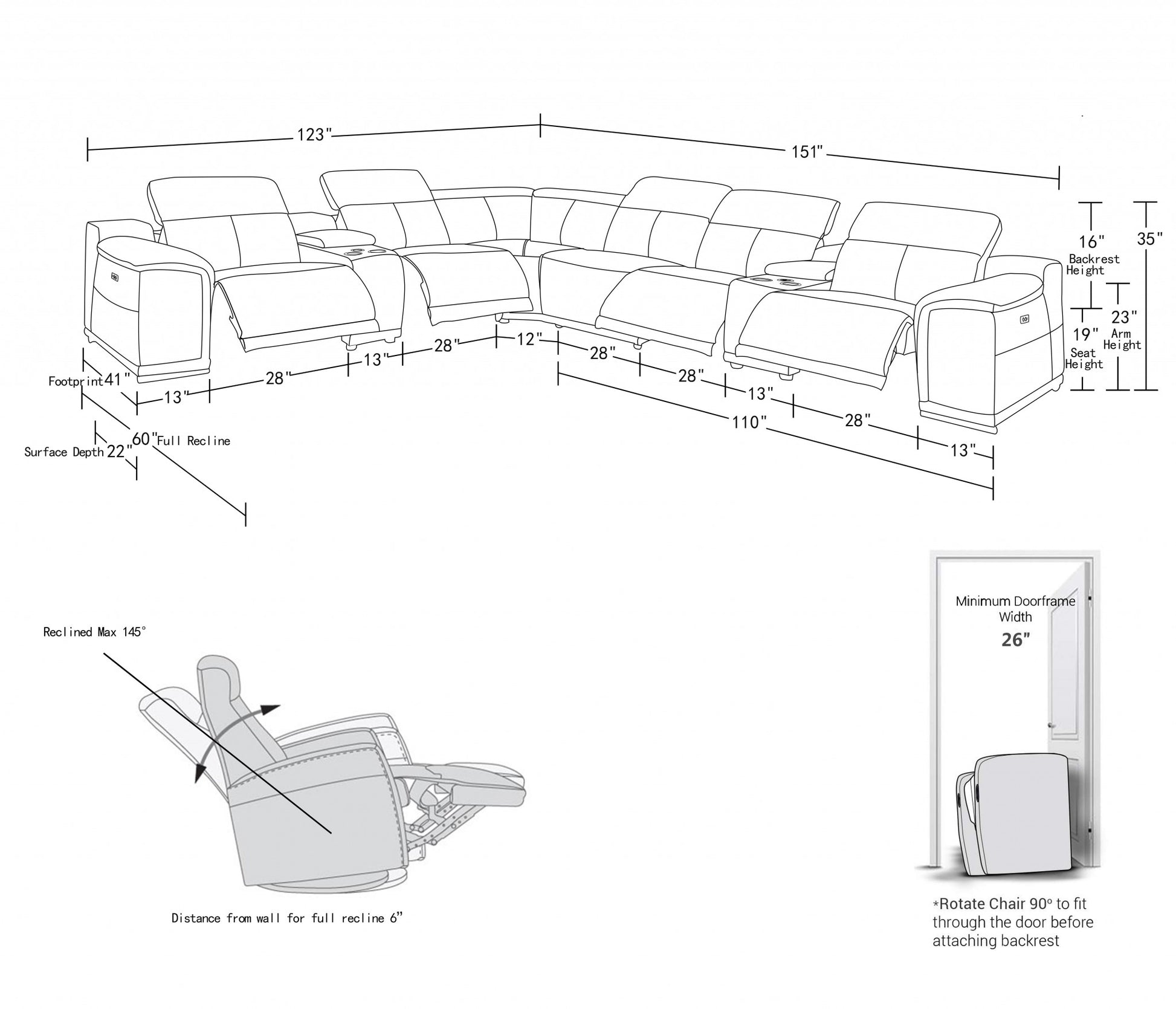 Camel Italian Leather Power Reclining U Shaped Eight Piece Corner Sectional With Console-8