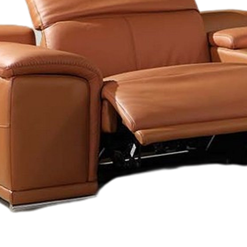 Camel Italian Leather Power Reclining U Shaped Eight Piece Corner Sectional With Console-4