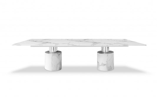120" White Marble Double Pedestal Base Dining Table-0