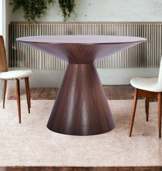 47" Brown Wood Pedestal Base Round Top Dining Table-0