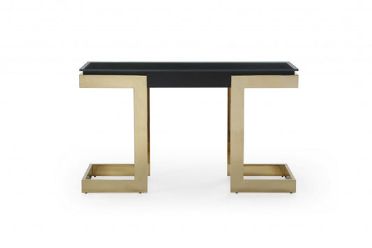 52" Black and Gold Glass Pedestal Console Table-0