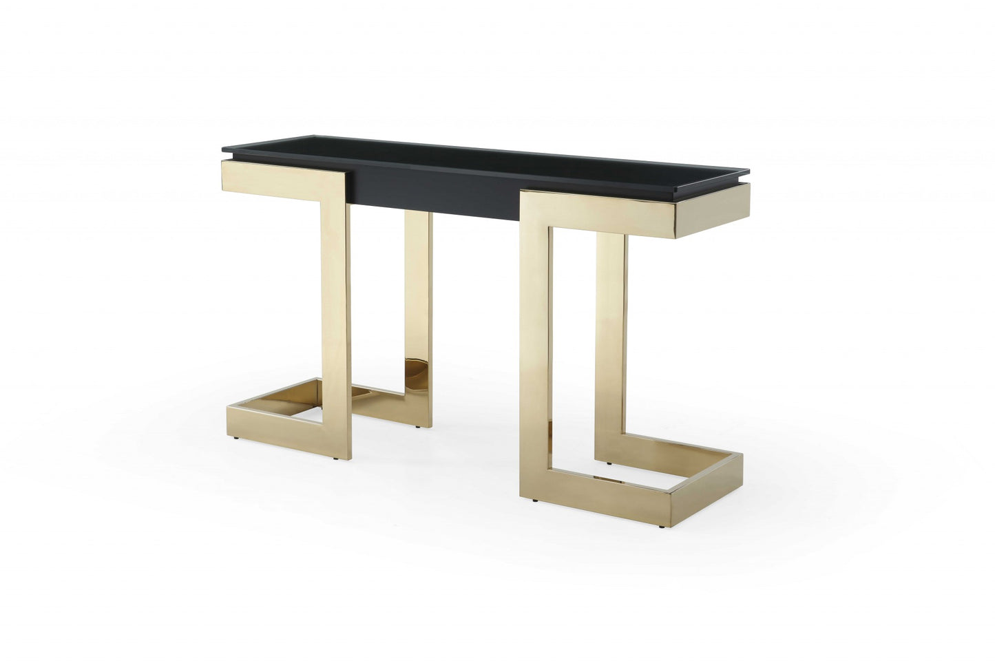 52" Black and Gold Glass Pedestal Console Table-2