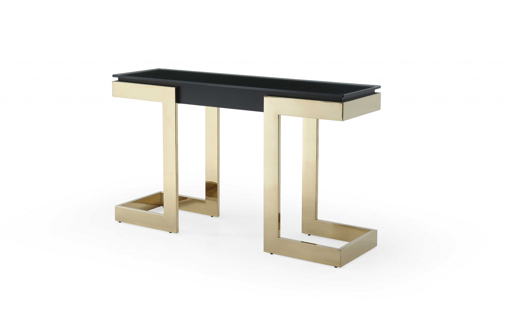 52" Black and Gold Glass Pedestal Console Table-2