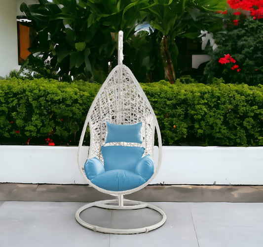 40" Blue and Steel stand finished Metal Outdoor Swing Chair with Blue Cushion-0