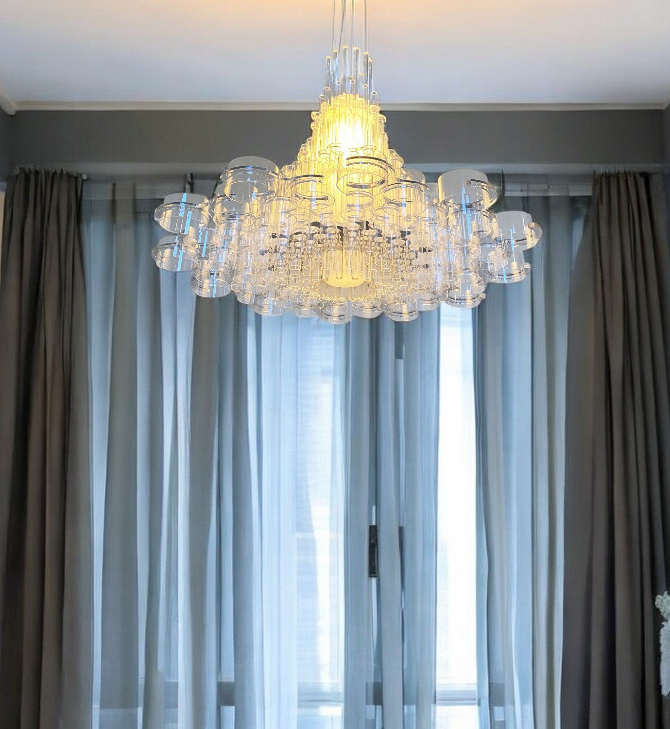 39 X 39 X 70 White Acrylic Pendant Lamp-0
