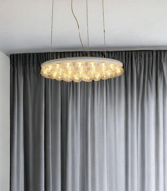 29 X 29 X 7 White Glass Metal Pendant Lamp-0
