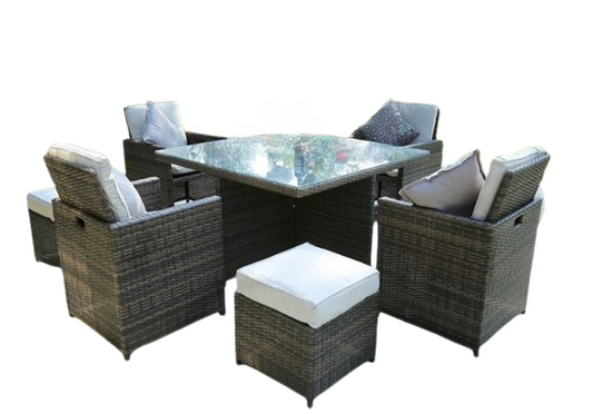 Nine Piece Clear and Gray Glass Dining Set-0