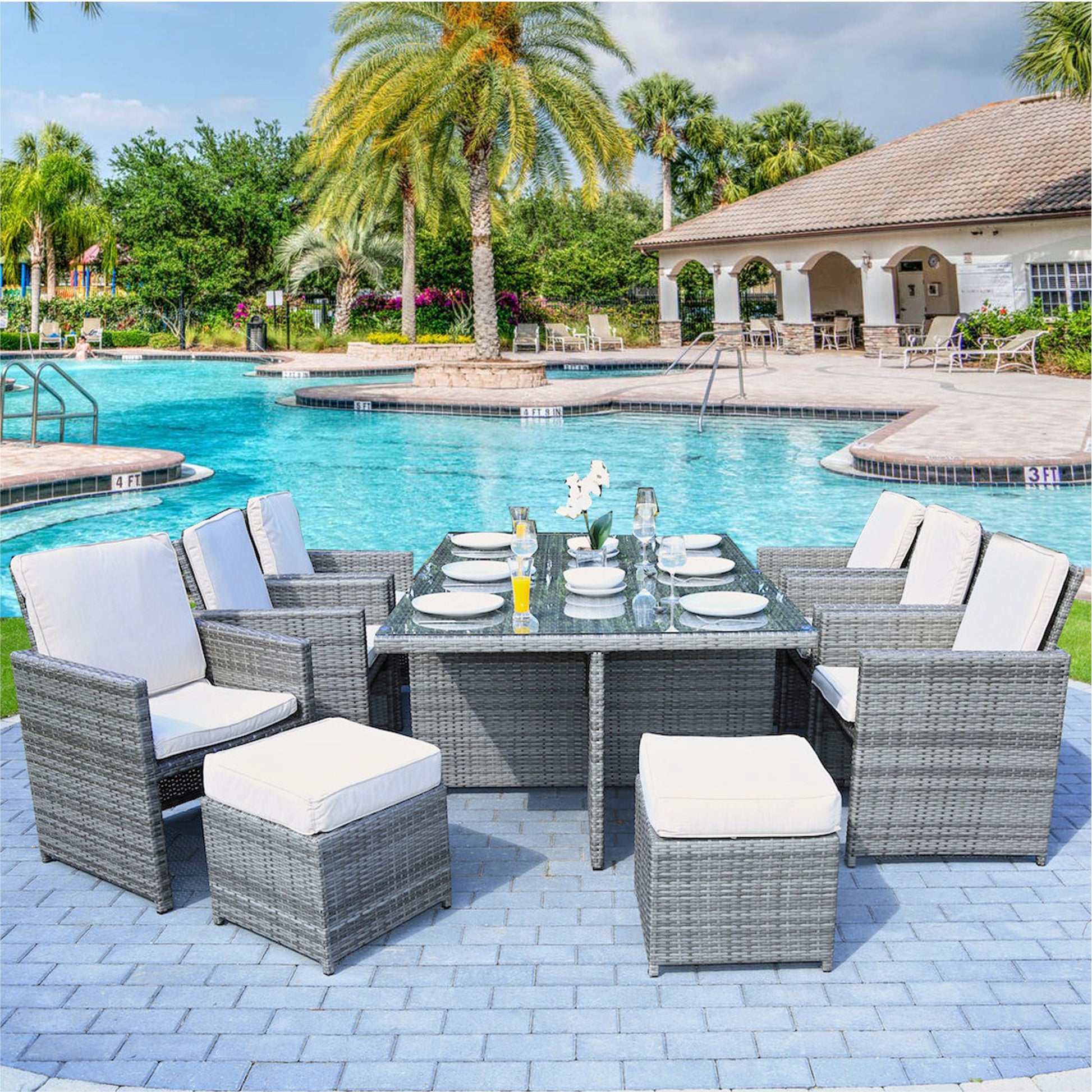 11 Piece Clear and Gray Glass Dining Set-4