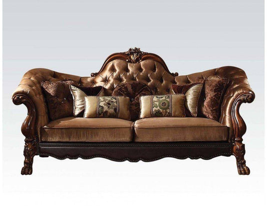 73" Dark Brown And Brown Velvet Loveseat and Toss Pillows-0