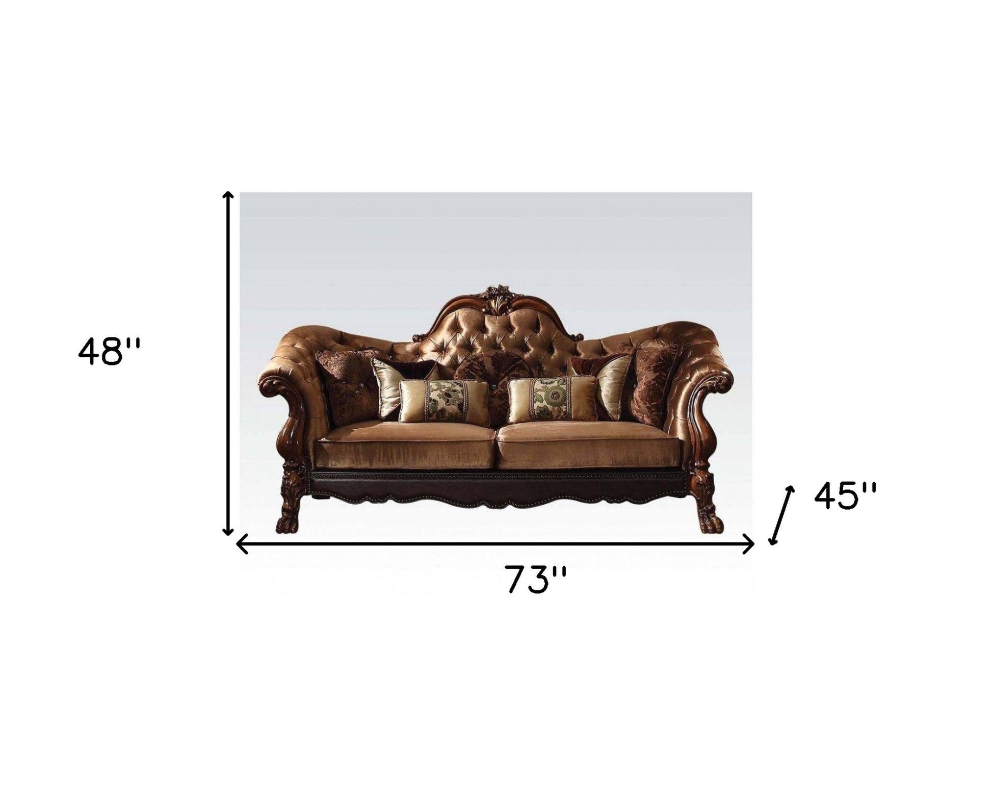 73" Dark Brown And Brown Velvet Loveseat and Toss Pillows-3