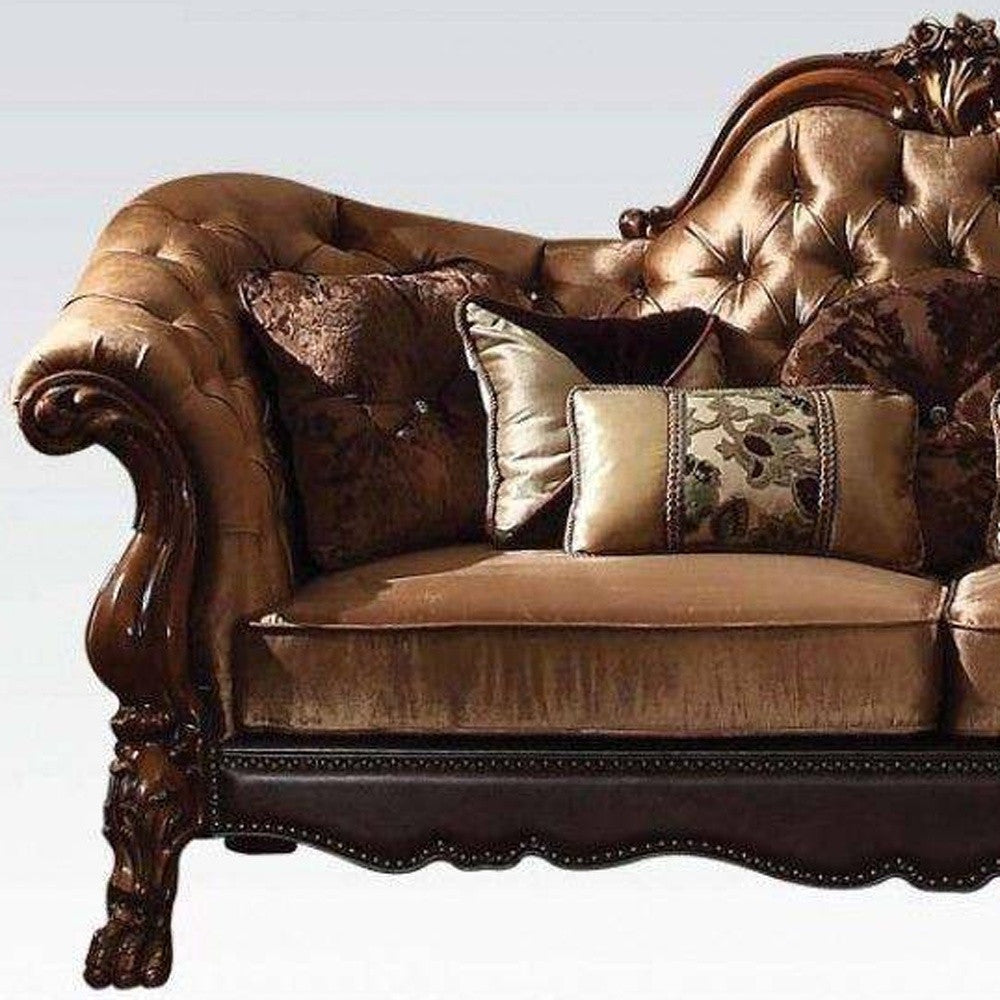 73" Dark Brown And Brown Velvet Loveseat and Toss Pillows-2