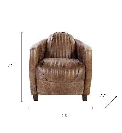 29" Brown Faux Leather Distressed Barrel Chair-7