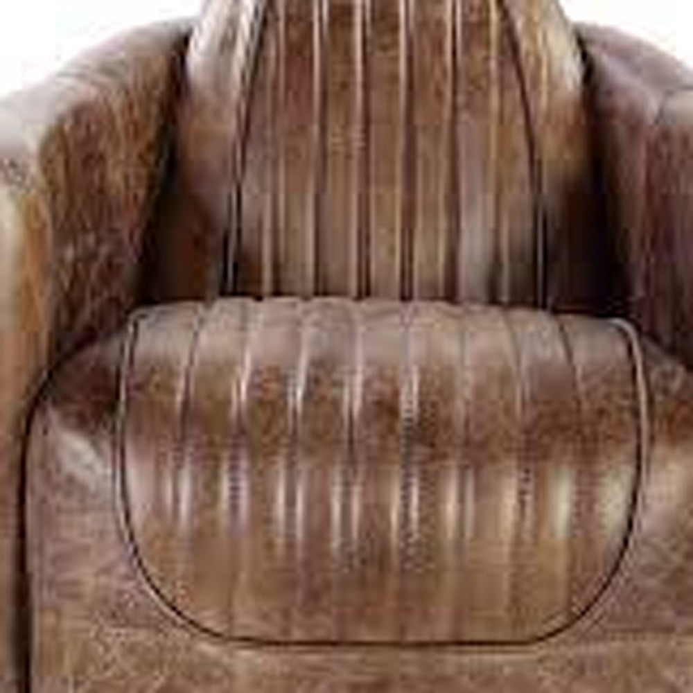 29" Brown Faux Leather Distressed Barrel Chair-5