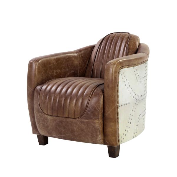 29" Brown Faux Leather Distressed Barrel Chair-2