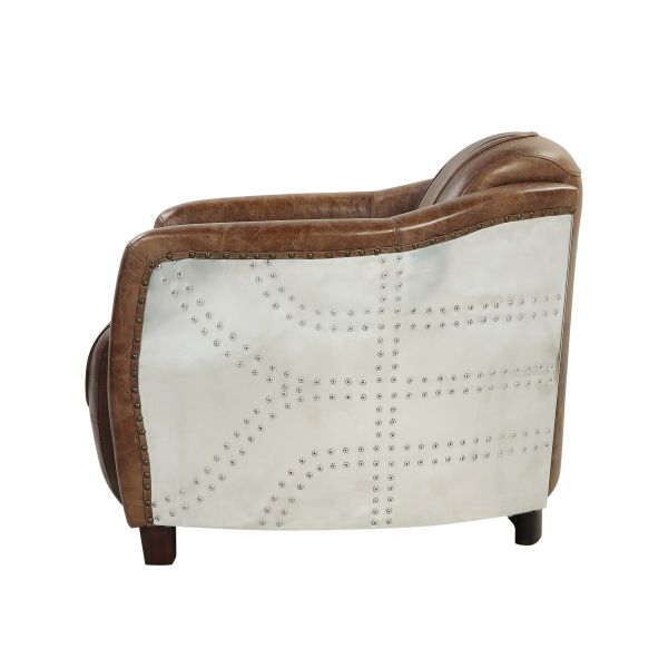 29" Brown Faux Leather Distressed Barrel Chair-4