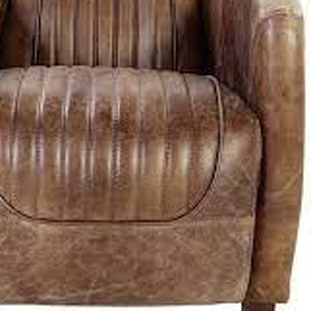 29" Brown Faux Leather Distressed Barrel Chair-6