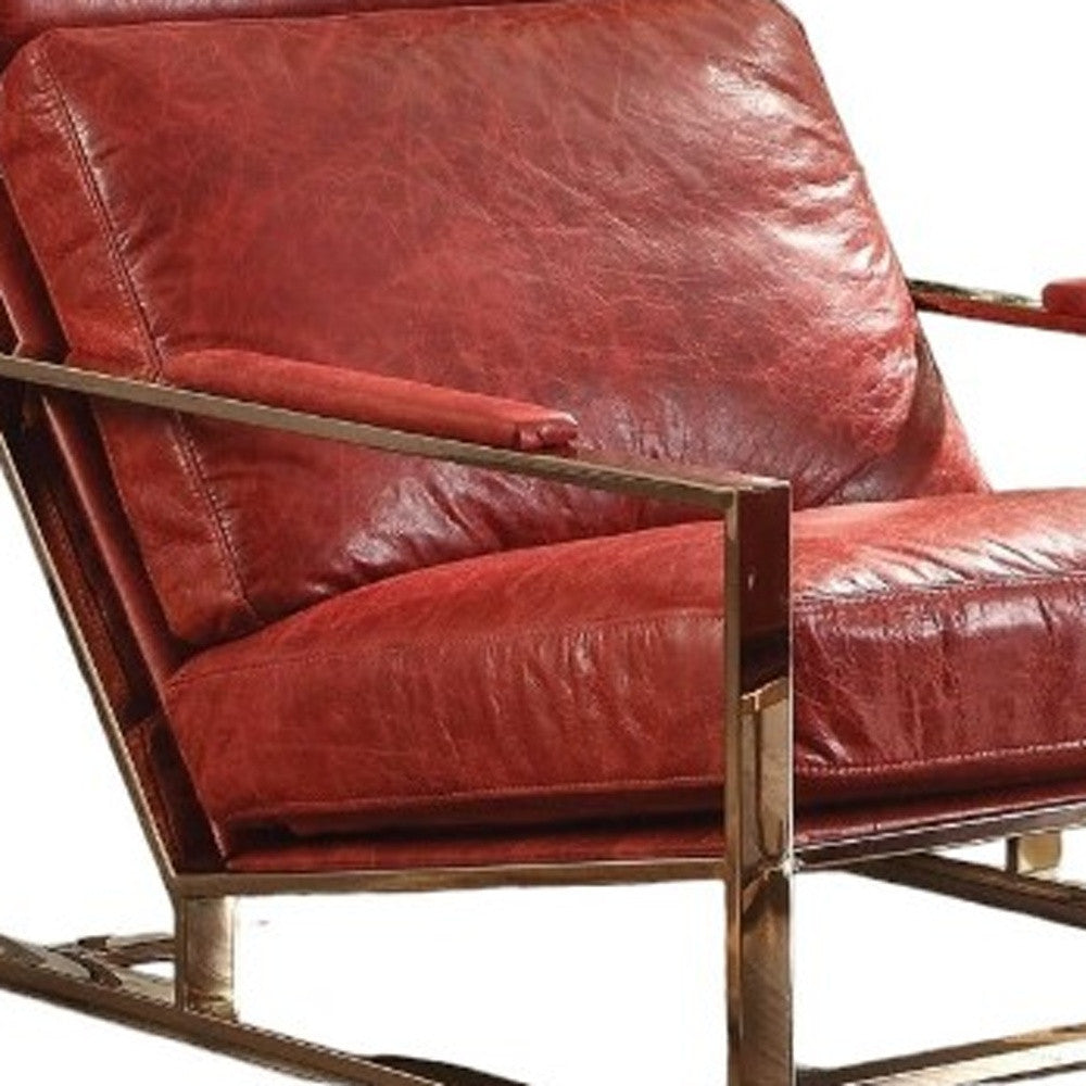 29" Red and Gold Top Grain Leather Arm Chair-2
