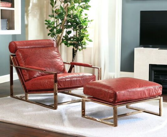 29" Red and Gold Top Grain Leather Arm Chair-0