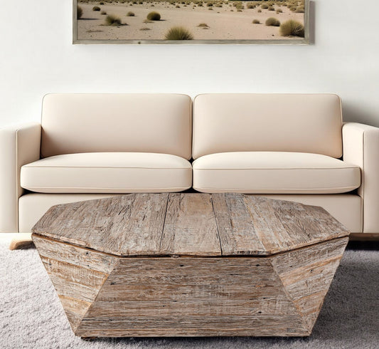 49" Natural Octagon Distressed Lift Top Coffee Table-0