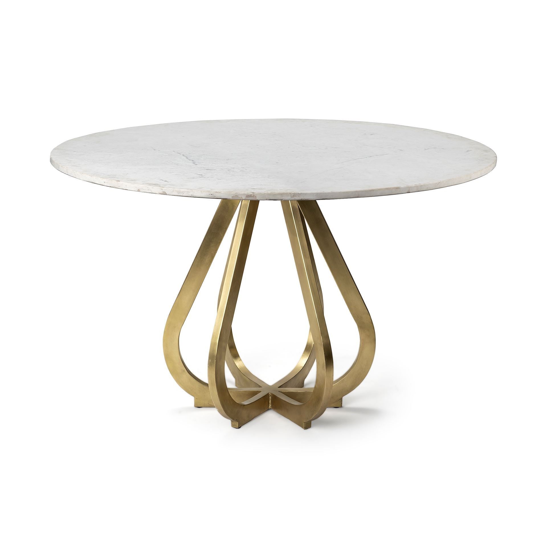 48" White And Gold Rounded Marble And Metal Pedestal Base Dining Table-1