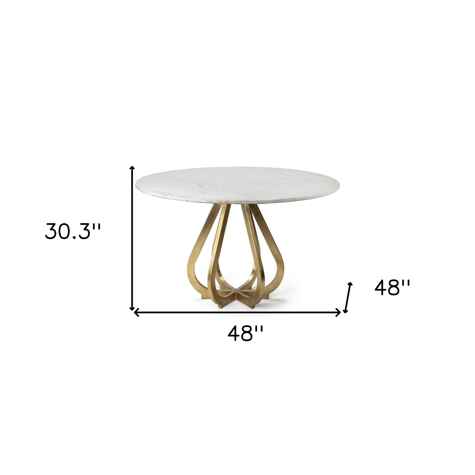 48" White And Gold Rounded Marble And Metal Pedestal Base Dining Table-6