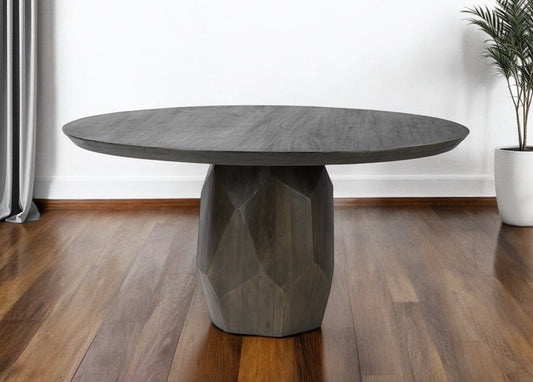 60" Brown Rounded Solid Wood Pedestal Base Dining Table-0