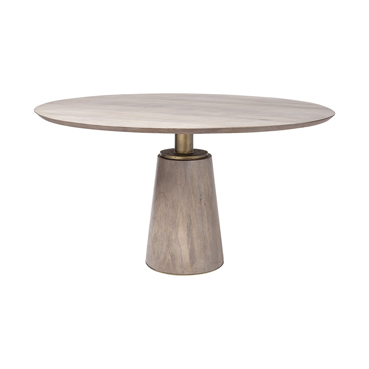 54" Brown And Gold Rounded Solid Wood And Metal Pedestal Base Dining Table-1