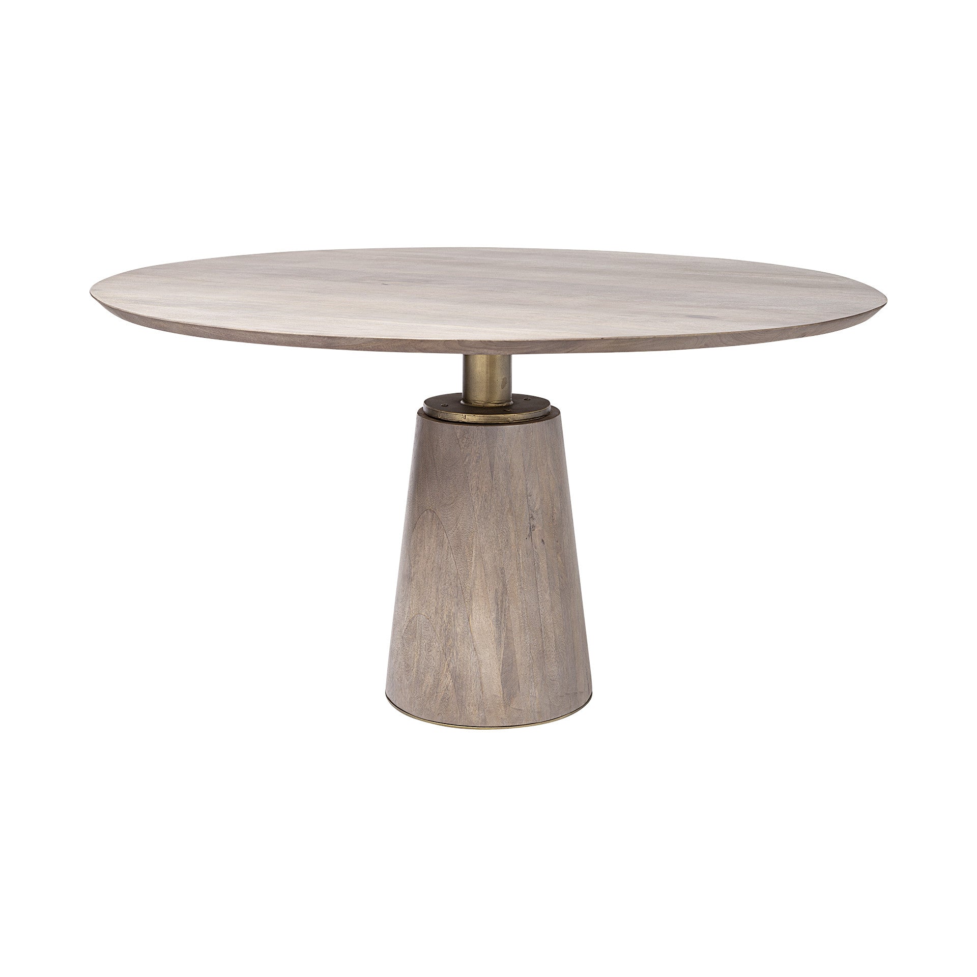 54" Brown And Gold Rounded Solid Wood And Metal Pedestal Base Dining Table-1