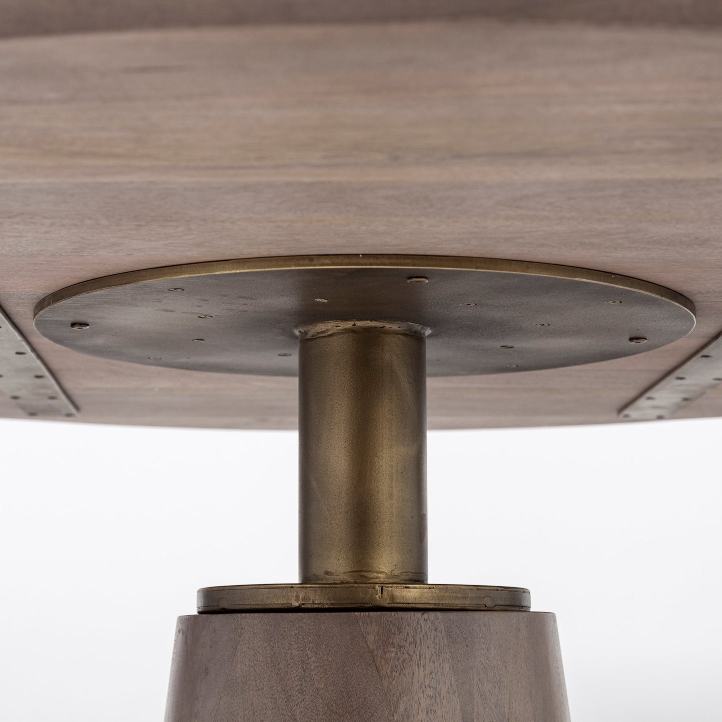 54" Brown And Gold Rounded Solid Wood And Metal Pedestal Base Dining Table-4