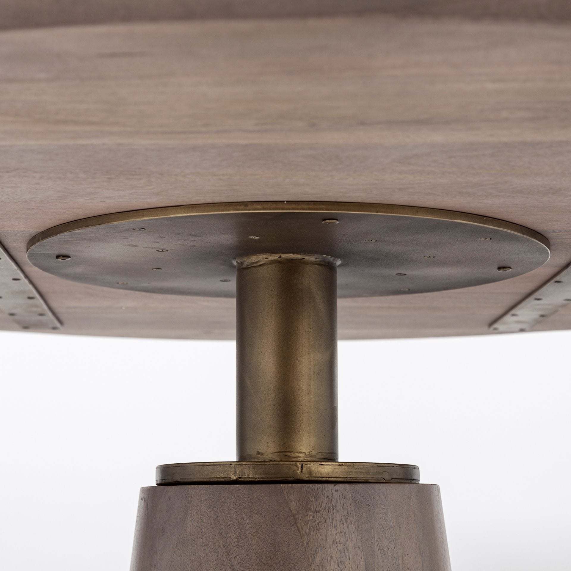 54" Brown And Gold Rounded Solid Wood And Metal Pedestal Base Dining Table-4