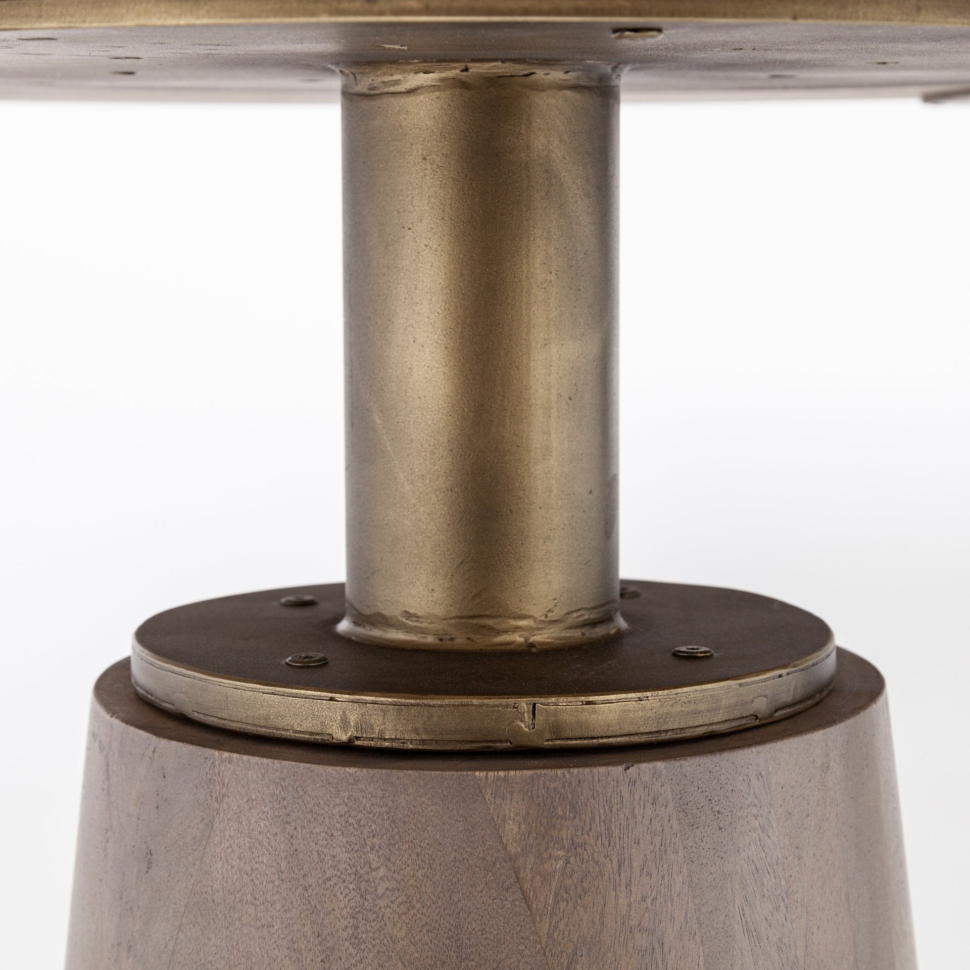 54" Brown And Gold Rounded Solid Wood And Metal Pedestal Base Dining Table-3