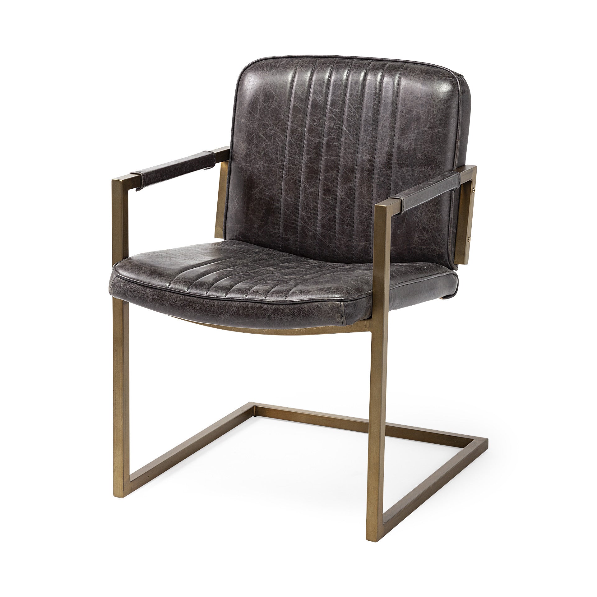 24" Brown Leather Distressed Arm Chair-0
