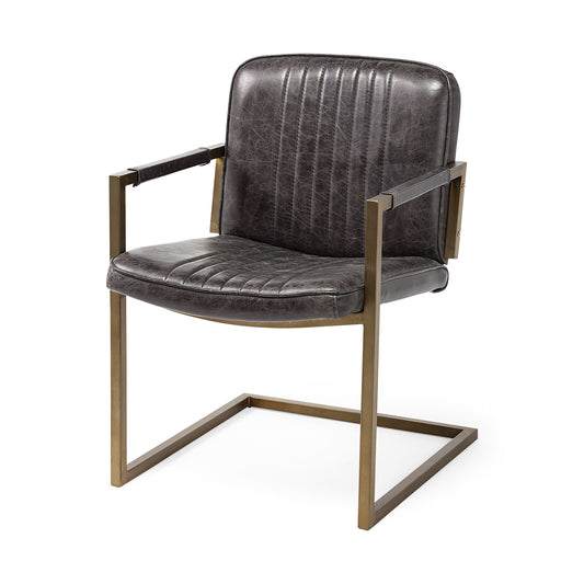 24" Brown Leather Distressed Arm Chair-0